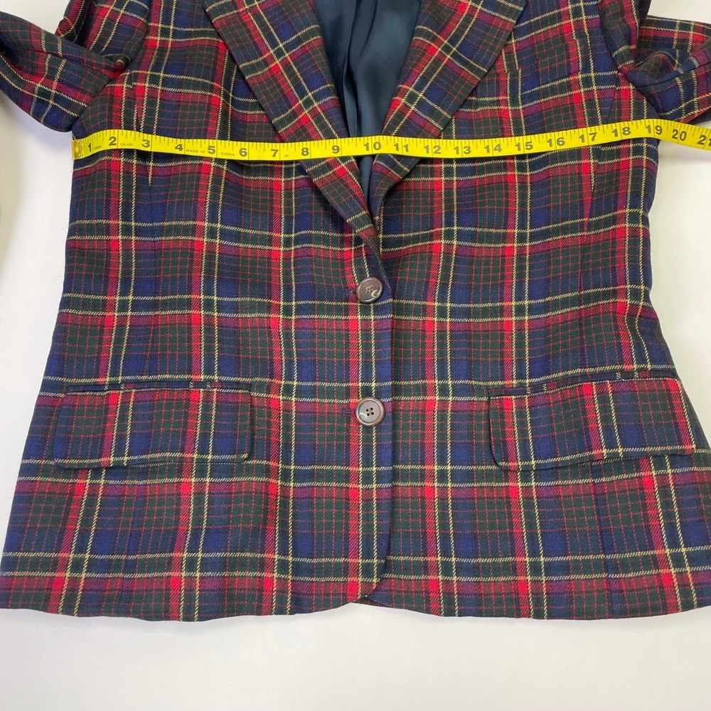 Lauren Ralph Lauren Plaid Worsted Wool Blazer Navy Red Green Size 12 Made in USA - Picture 14 of 16
